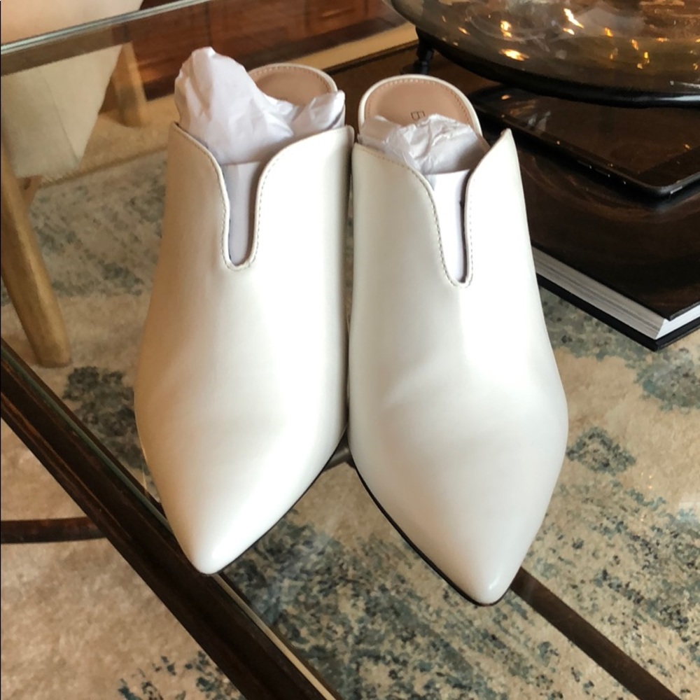 BCBG White mules